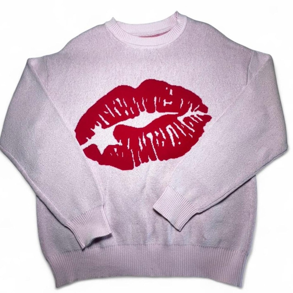 PacSun Punk Pink Crewneck Sweater with Red Lips